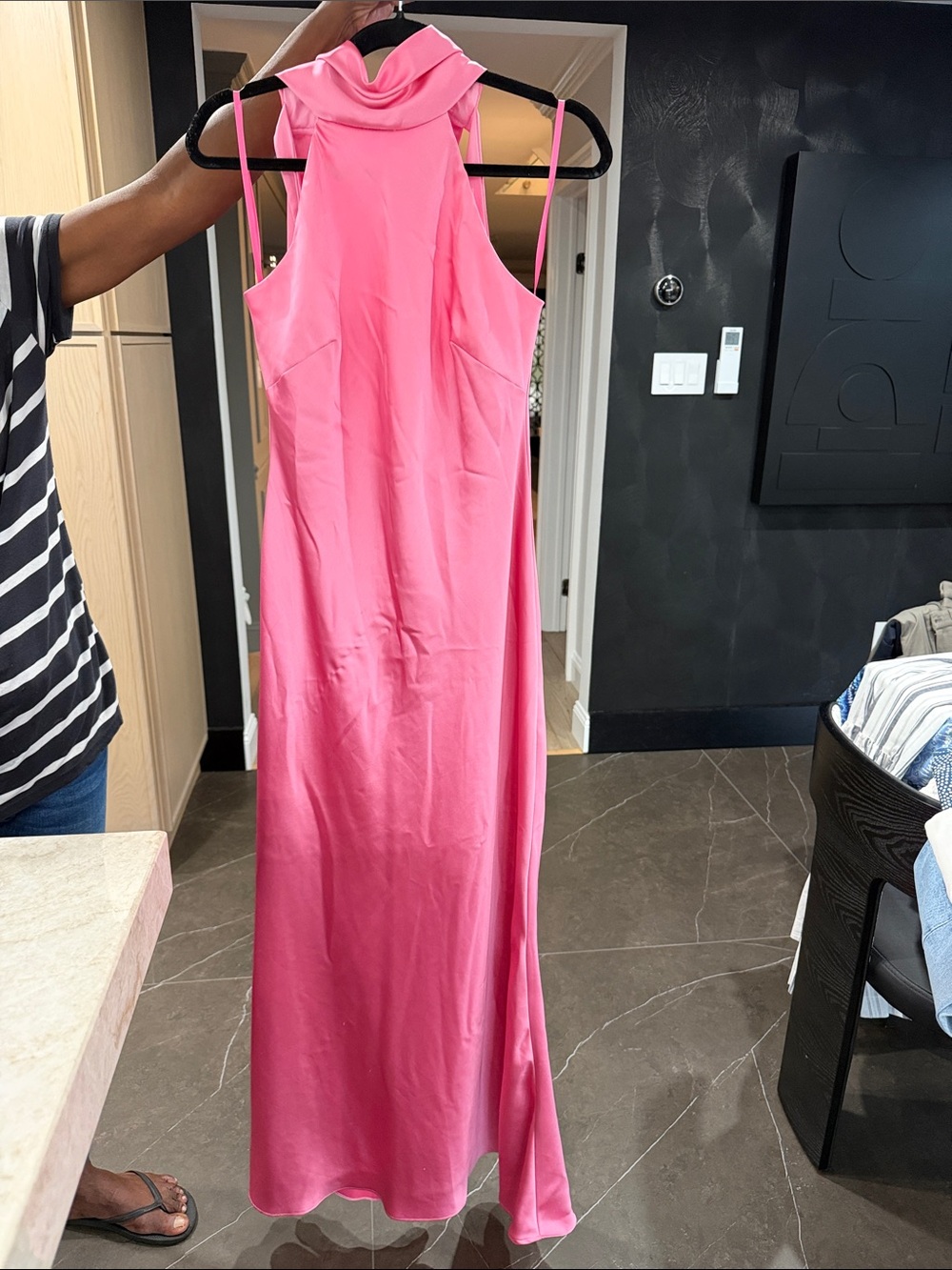 Aqua Hot Pink Halter Maxi Prom Dress